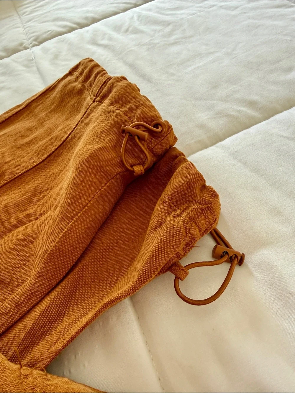 Nicole Miller Rust Orange Drawstring Linen Joggers
